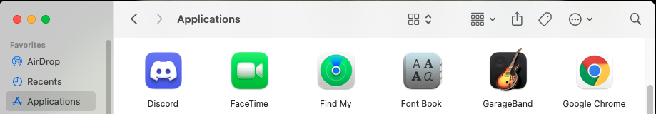 MacOS Applications folder in Finder