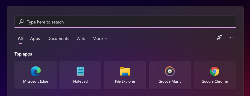 Chrome searched with Windows start menu